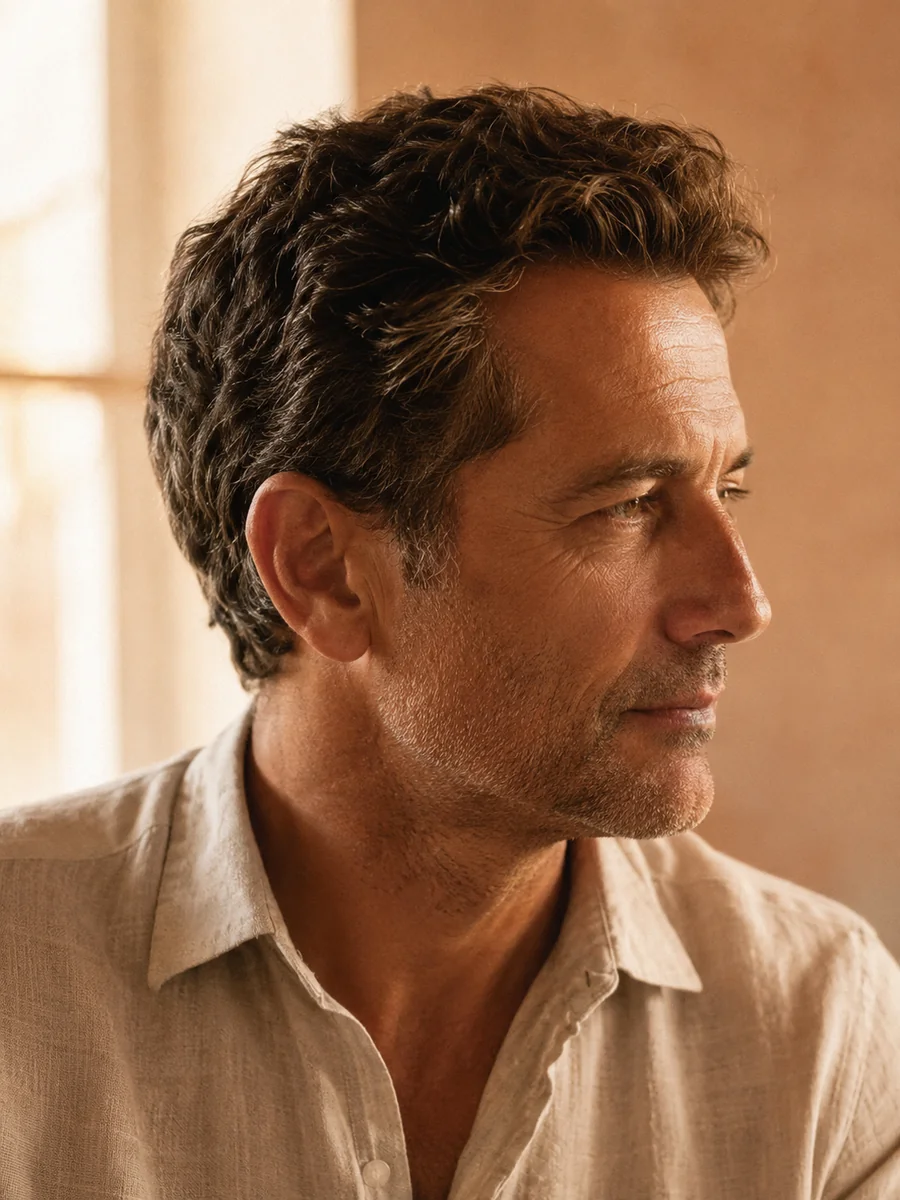 A natural, physician-designed hairline in soft light